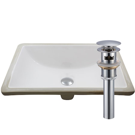 Novatto Rectangular Undermount White Porcelain Sink with Chrome Drain Set NP-U193906CH